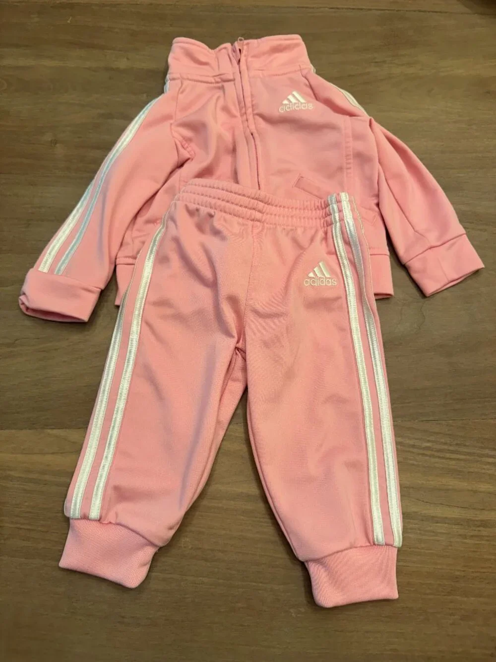 Adidas Baby Pink 3-Stripe Tricot Tracksuit Jacket & Joggers 6M